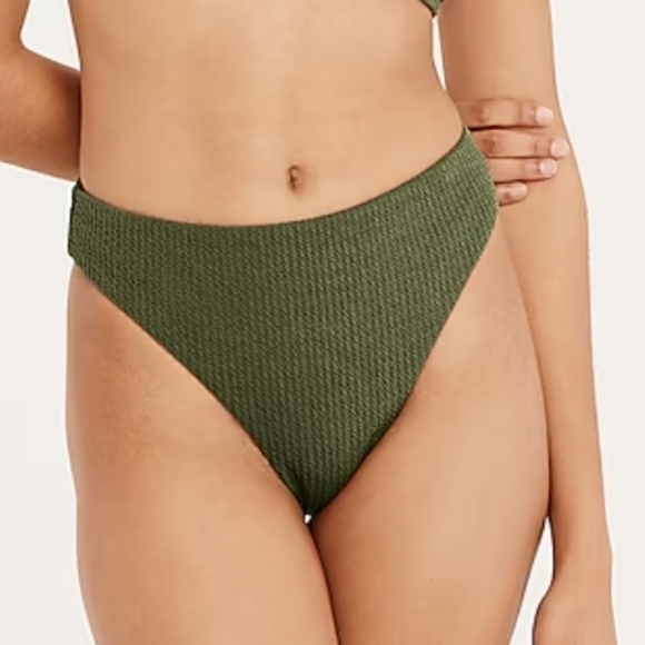 Nwt J. Crew Textured 80's high thigh bikini bottom in olive green size medium - Picture 2 of 5